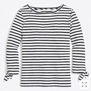 J. Crew Navy Ivory Striped tie sleeve Top. Size L